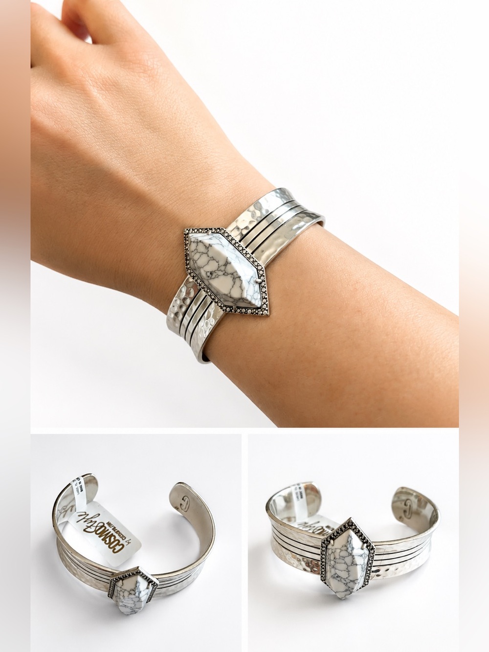 CosmoStyle Cuff Bracelet Silver Tone Faux‎ Stone Accent Fashion Jewelry